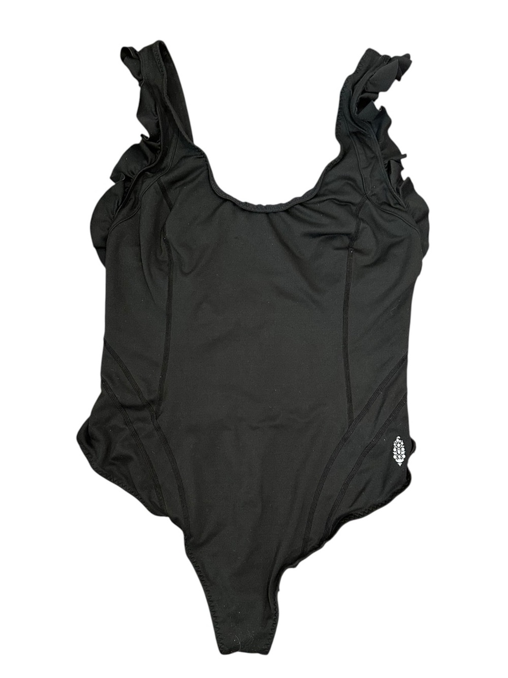 Free People Black Ruffle Strap One-Piece Swimsuit. Thong. Bodysuit. Size M
